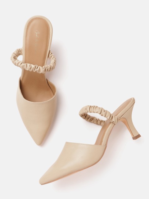 

Mast & Harbour Nude-Coloured Solid Slim Heeled Pumps