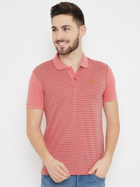 

Duke Men Peach-Coloured Printed Polo Collar Slim Fit T-shirt