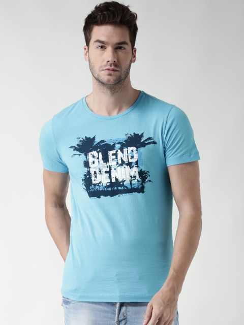 

BLEND Men Blue Printed Round Neck T-shirt