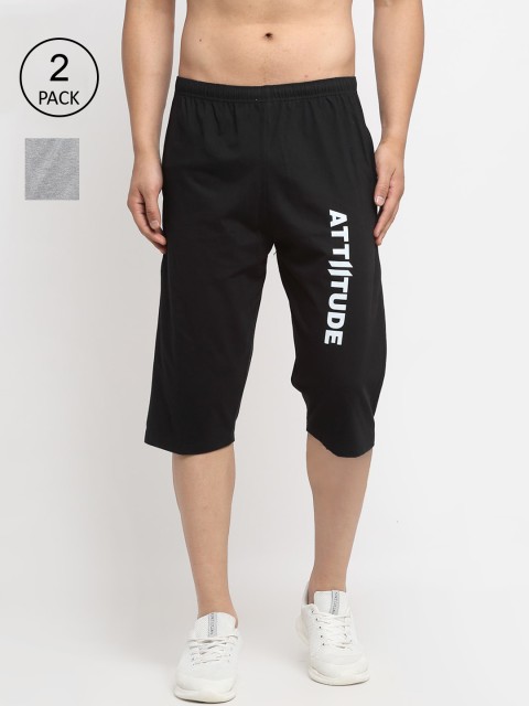 

VIMAL JONNEY Men Black & Grey Pack of 2 Mid-Rise Regular Shorts