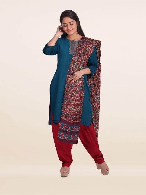 

Pothys Teal & Maroon Unstitched Dress Material