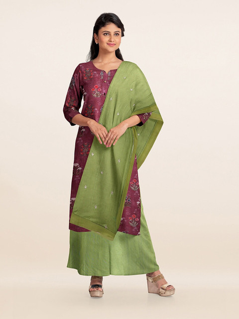

Pothys Pink & Green Printed Viscose Rayon Unstitched Dress Material