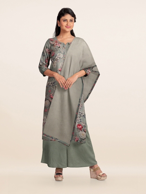 

Pothys Green Printed Unstitched Dress Material