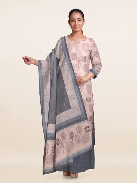 

Pothys Cream-Coloured & Charcoal Grey Printed Unstitched Dress Material