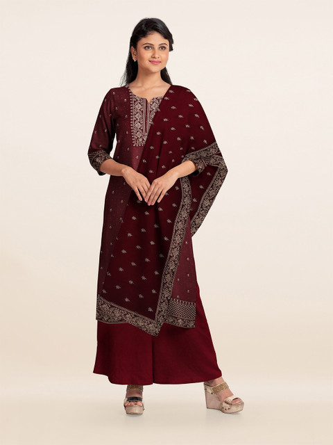 

Pothys Maroon Embroidered Unstitched Dress Material