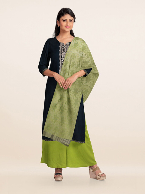 

Pothys Navy Blue & Green Unstitched Dress Material