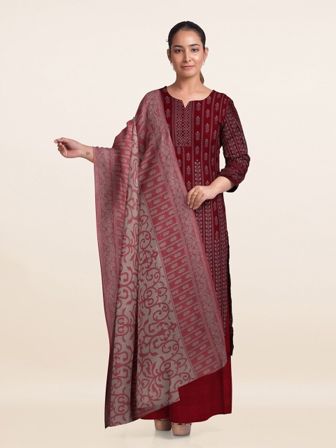 

Pothys Maroon Printed Unstitched Dress Material