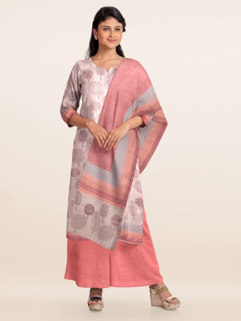 

Pothys Cream-Coloured & Pink Printed Unstitched Dress Material