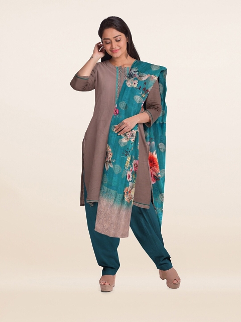 

Pothys Taupe & Green Unstitched Dress Material