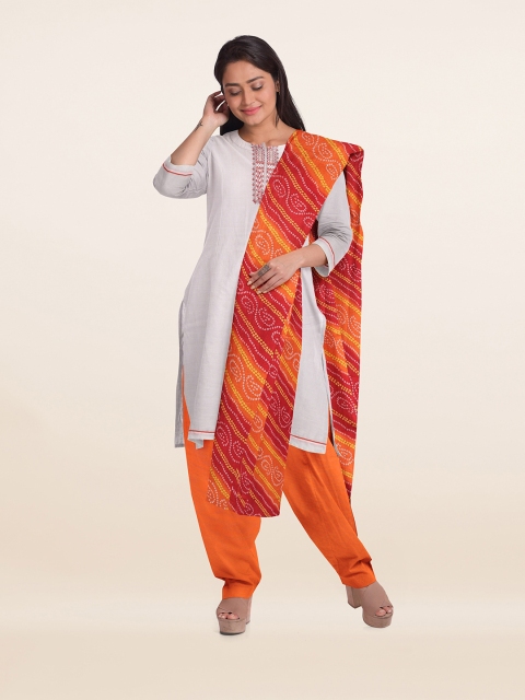 

Pothys Off White & Orange Unstitched Dress Material