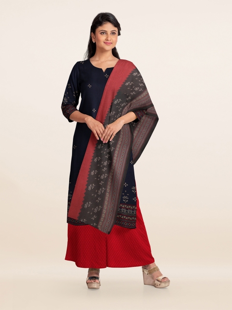

Pothys Navy Blue & Red Printed Unstitched Dress Material