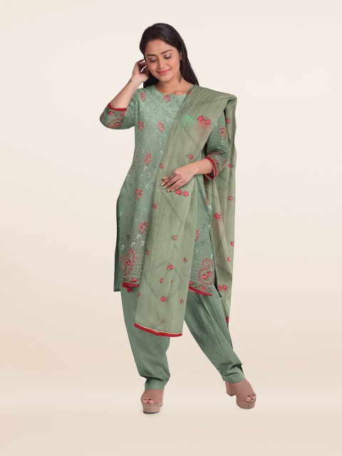 

Pothys Green Embroidered Unstitched Dress Material
