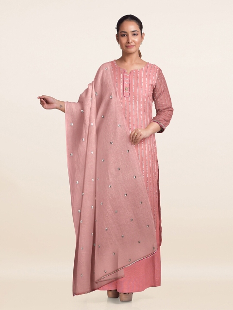 

Pothys Peach-Coloured Embellished Unstitched Dress Material
