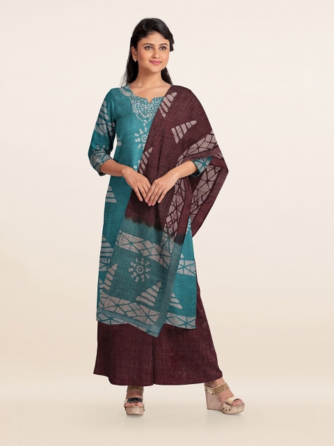 

Pothys Green & Burgundy Printed Unstitched Dress Material