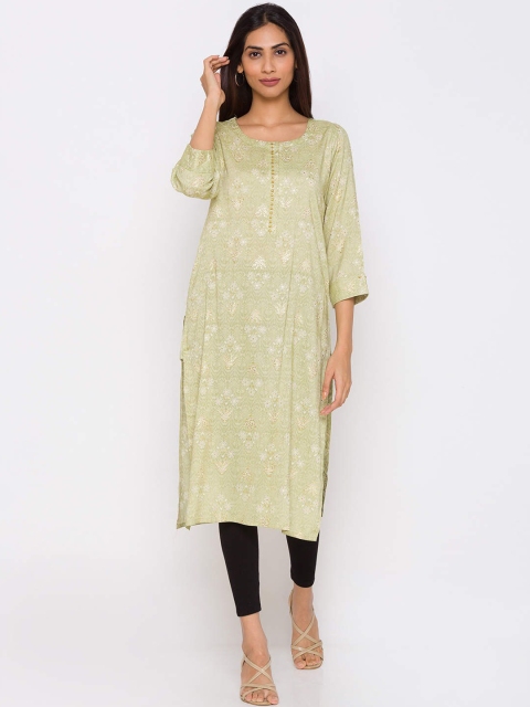 

ZOLA Women Green & White Floral Printed Floral Kurta