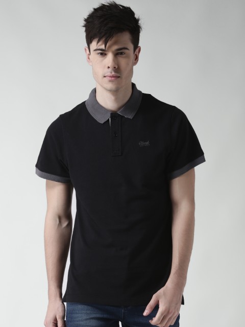 

BLEND Men Black Solid Polo T-shirt