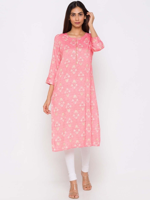 

ZOLA Women Pink & White Geometric Printed Kurta