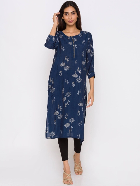 

ZOLA Women Navy Blue Floral Printed Kurta