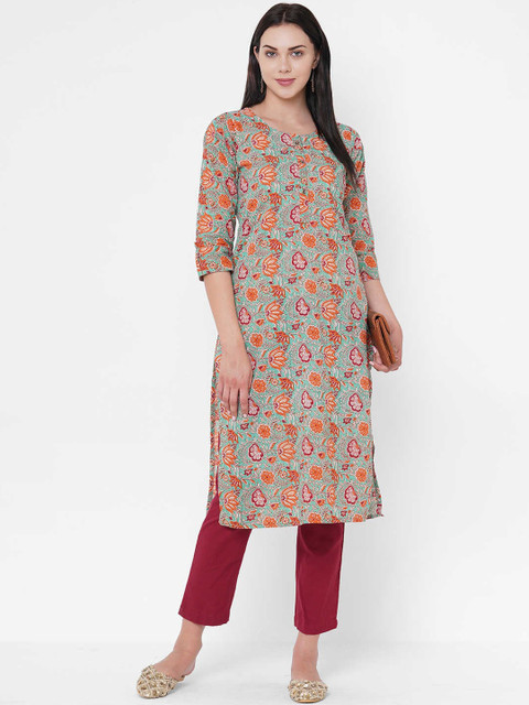 

ZOLA Women Green Floral Printed Straight Kurta