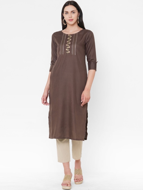 

ZOLA Women Brown Floral Embroidered Kurta