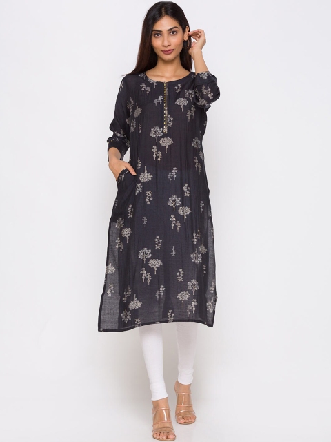 

ZOLA Women Black & Silver-Toned Floral Printed Floral Kurta