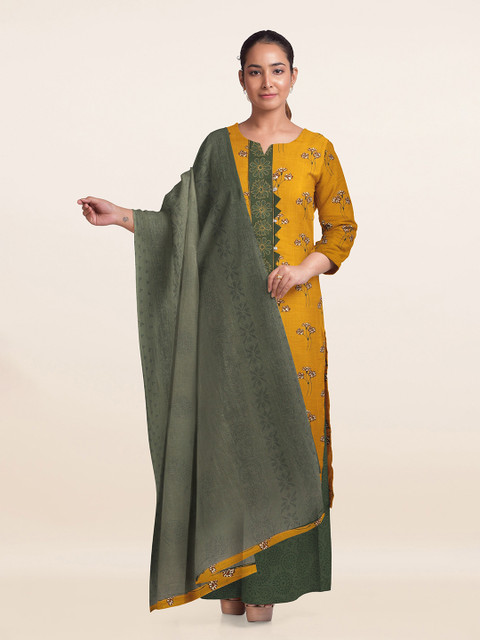 

Pothys Mustard & Green Printed Unstitched Dress Material