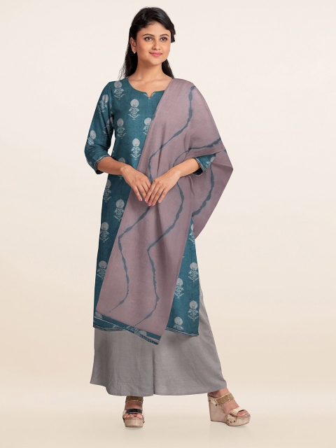 

Pothys Teal Blue & Grey Printed Unstitched Dress Material