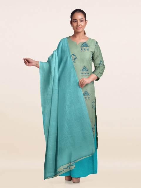 

Pothys Green & Blue Printed Unstitched Dress Material