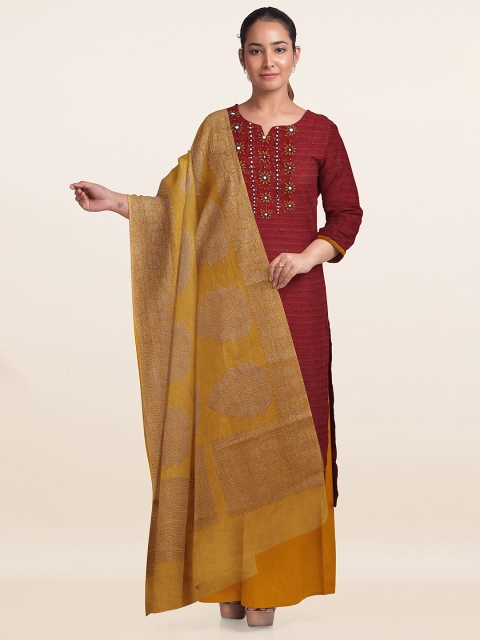 

Pothys Maroon & Yellow Embroidered Unstitched Dress Material
