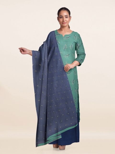

Pothys Green & Blue Printed Unstitched Dress Material