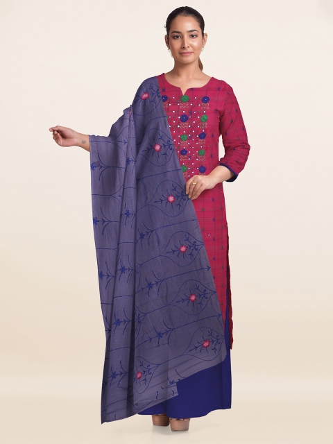 

Pothys Pink & Blue Embroidered Unstitched Dress Material