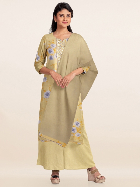 

Pothys Yellow & Blue Printed Unstitched Dress Material
