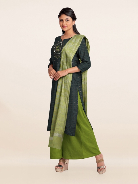 

Pothys Green Embellished Unstitched Dress Material