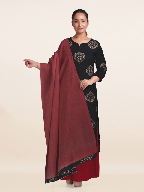 

Pothys Black & Maroon Printed Unstitched Dress Material