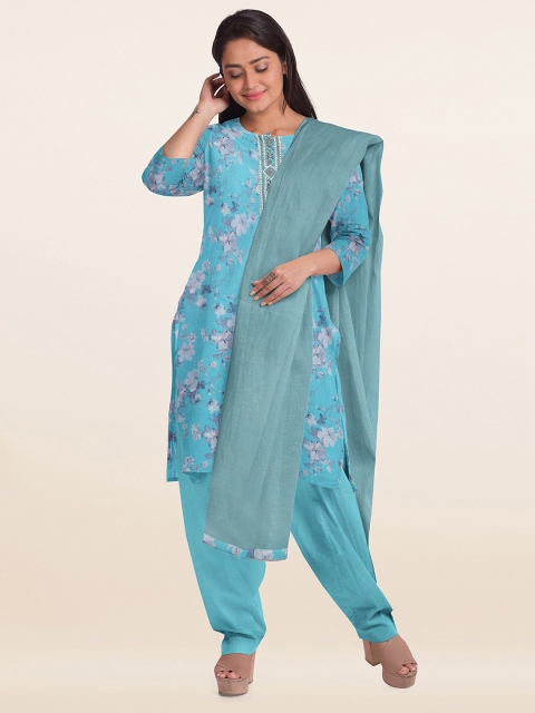 

Pothys Blue Floral Printed Unstitched Dress Material