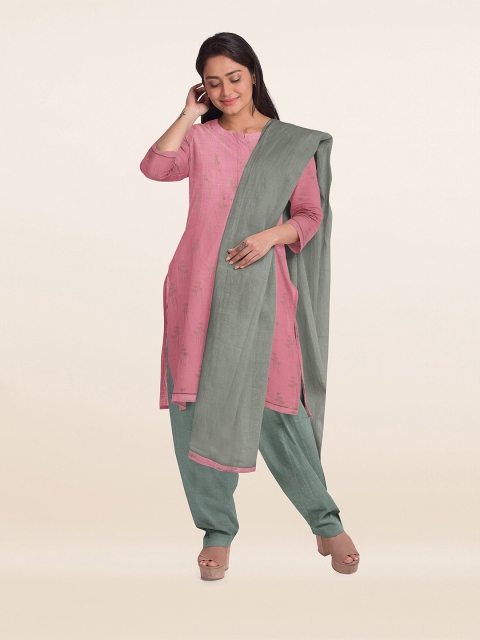 

Pothys Pink & Grey Printed Unstitched Dress Material