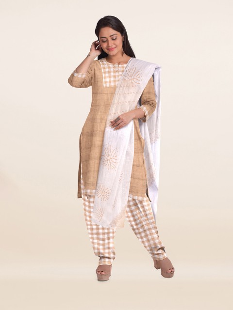 

Pothys Cream-Coloured & White Woven Design Unstitched Dress Material