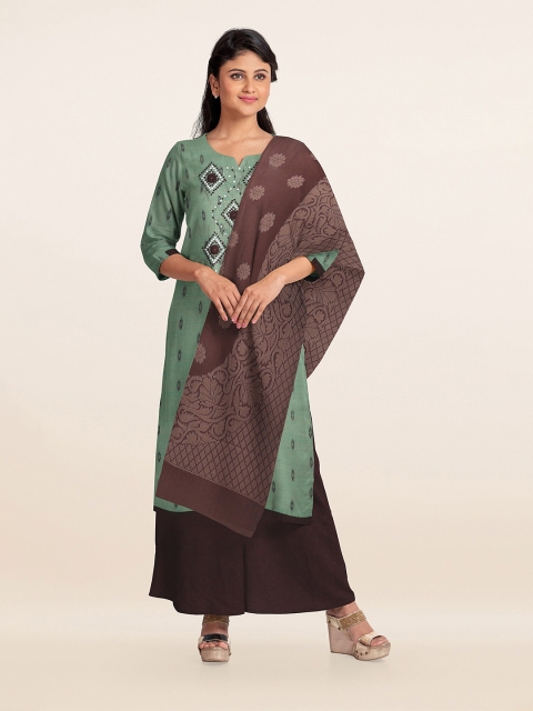 

Pothys Green & Brown Woven Designed & Embroidered Unstitched Dress Material