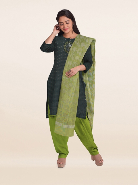

Pothys Green Embroidered Unstitched Dress Material