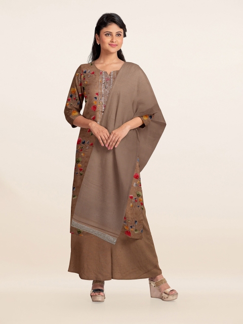 

Pothys Brown Printed Unstitched Dress Material