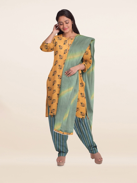 

Pothys Mustard & Green Printed Unstitched Dress Material
