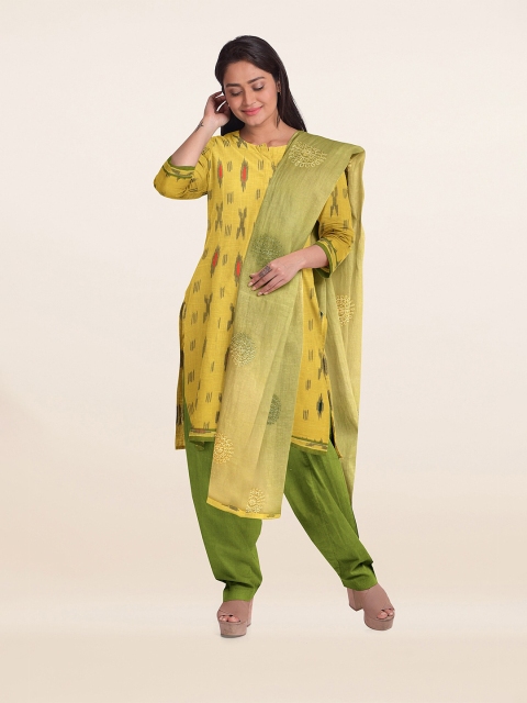 

Pothys Yellow & Green Printed Unstitched Dress Material