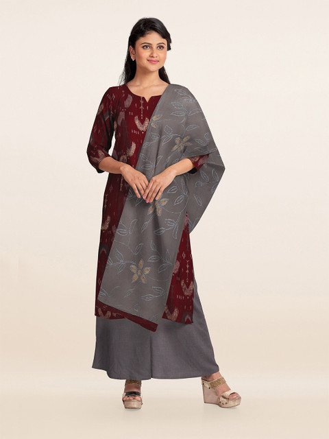 

Pothys Maroon & Grey Embroidered Unstitched Dress Material