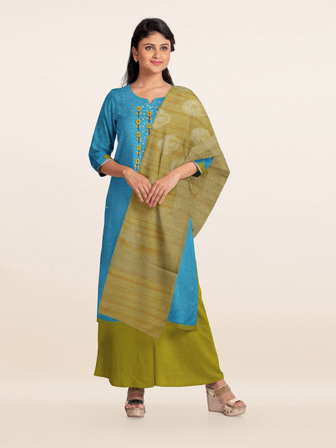 

Pothys Blue & Green Embroidered Unstitched Dress Material