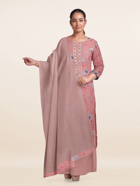 

Pothys Peach-Coloured Printed Unstitched Dress Material