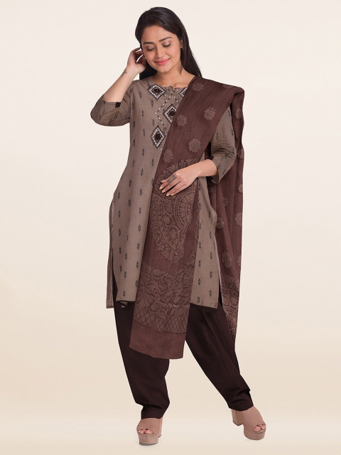 

Pothys Brown & Coffee Brown Printed Unstitched Dress Material