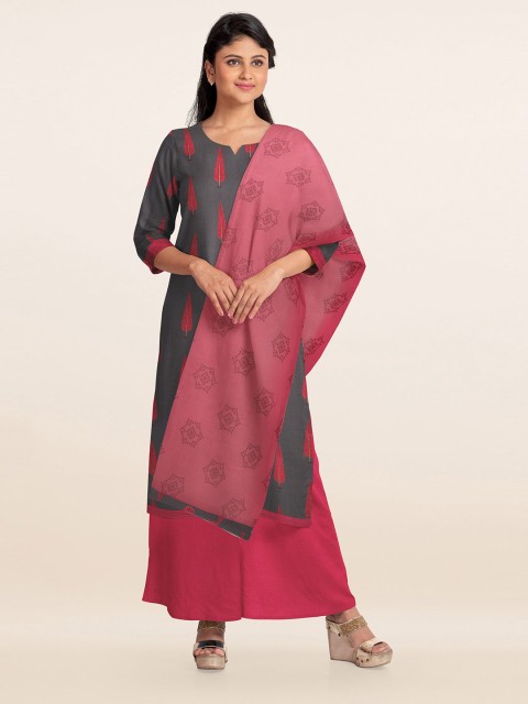 

Pothys Grey & Pink Printed Unstitched Dress Material