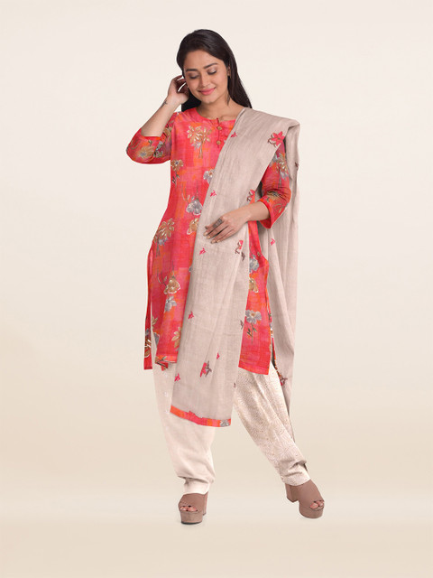 

Pothys Pink & Cream-Coloured Printed Unstitched Dress Material