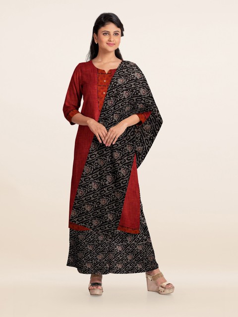 

Pothys Red & Black Printed Unstitched Dress Material