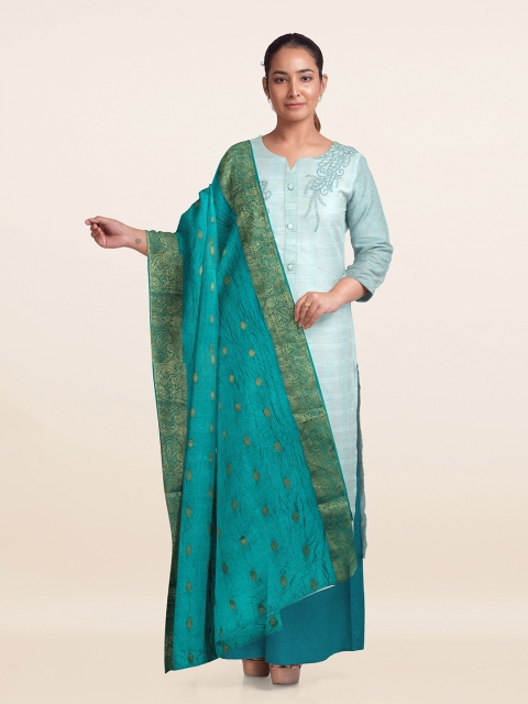 

Pothys Green & Sea Green Embroidered Unstitched Dress Material